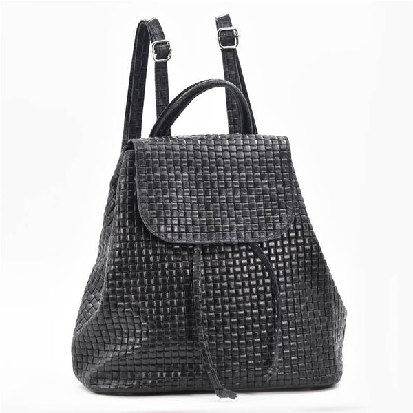 Woven patterned leather backpack