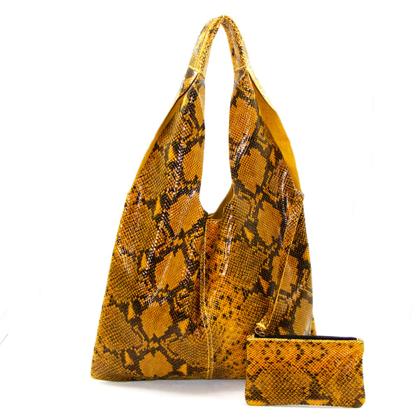 Snake print double strap handbag