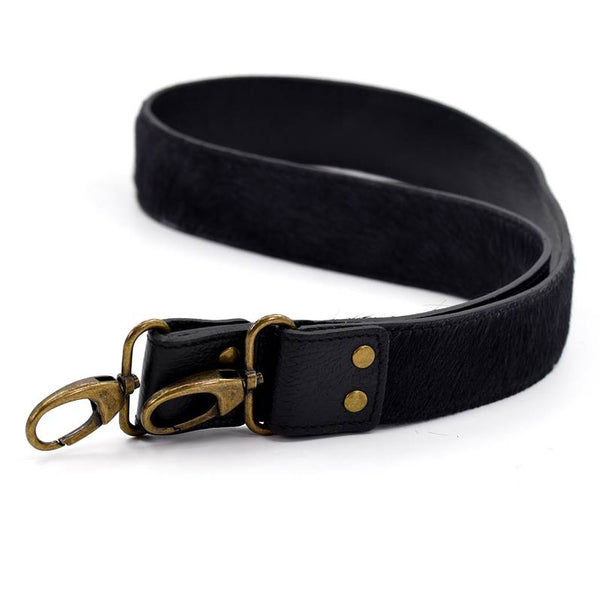 Black cow hide leather handbag strap