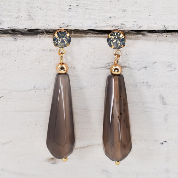 Natural facetted stone drop earrings with crystal post