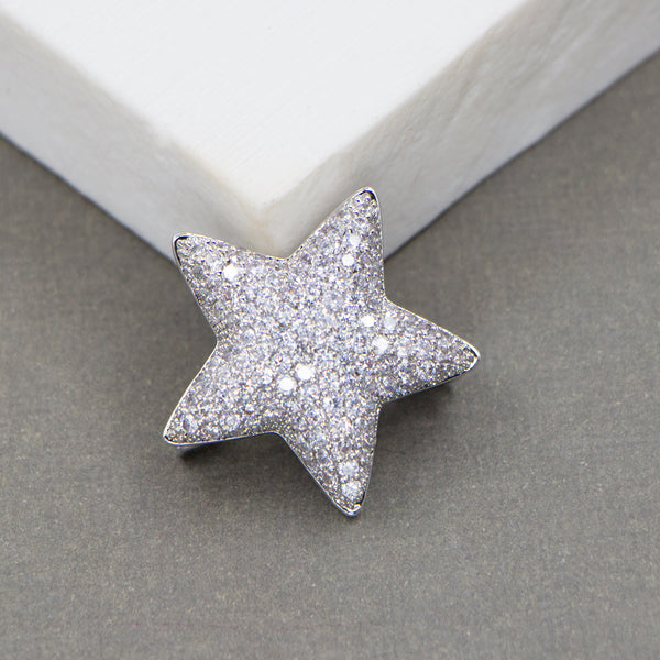 Full CZ encrusted contemporary star brooch