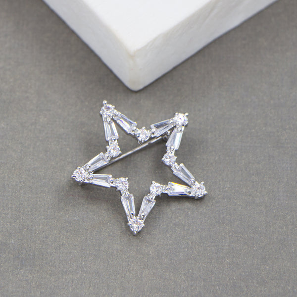 High quality CZ open star shaped brooch