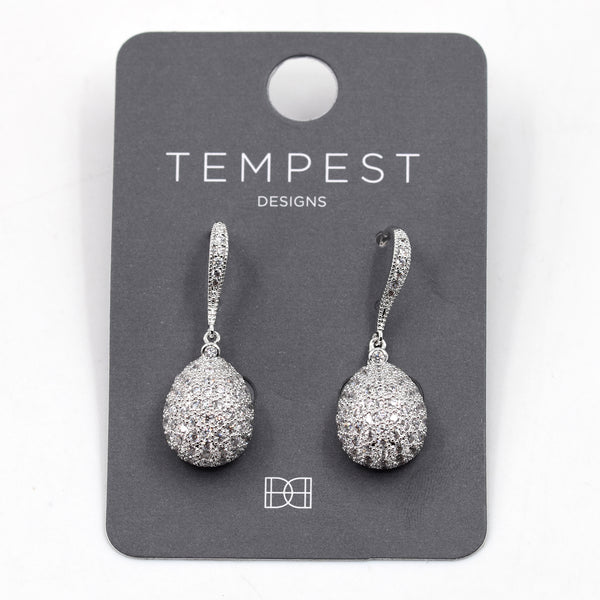 Pebble shaped cubic zirconia and silver drop earrings