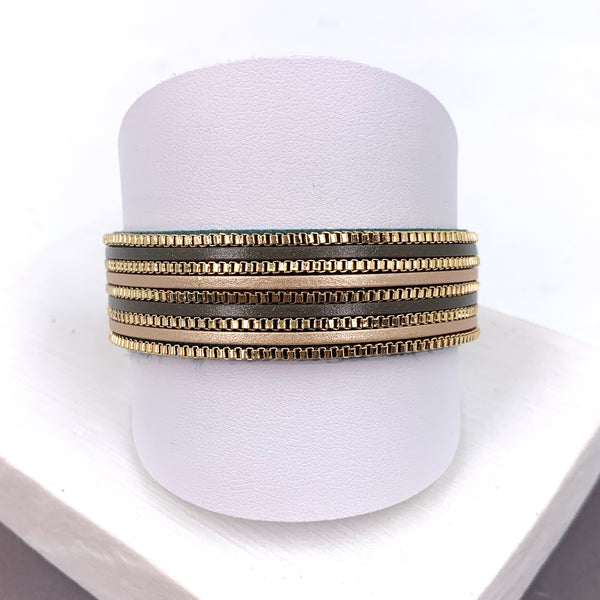 Chain and PU inlay magnetic bracelet