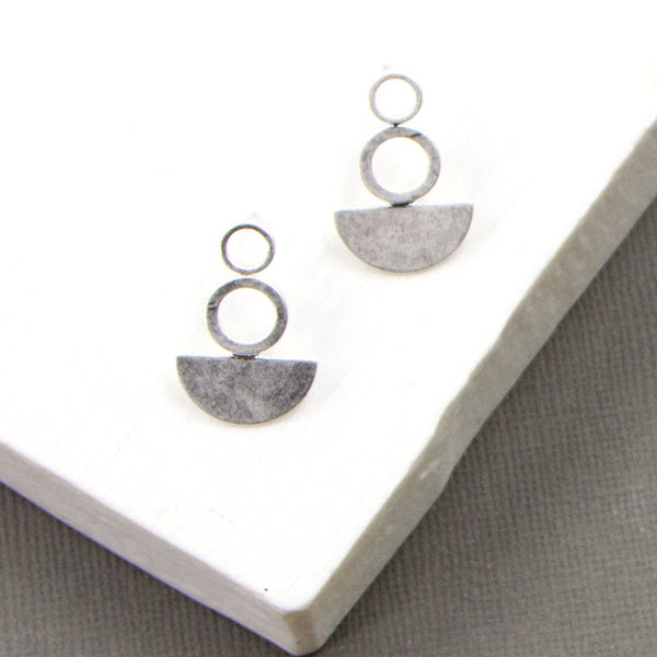 Contemporary open circle and semi circle shaped earrings