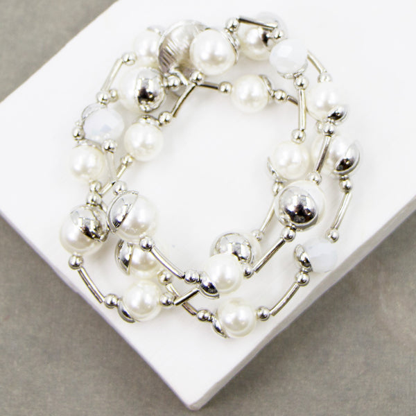 Multistrand pearls and tubes bracelet