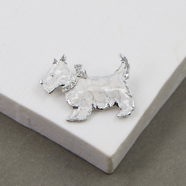 White enamel scotty dog brooch