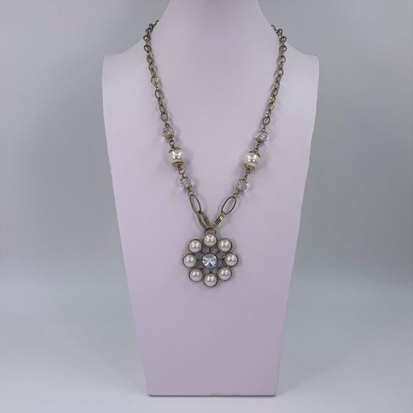 Mid-length necklace with pearl circle feature and diamante