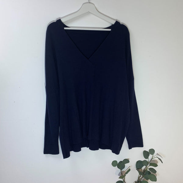 Cross over v neck jumper with inverted rib neckline