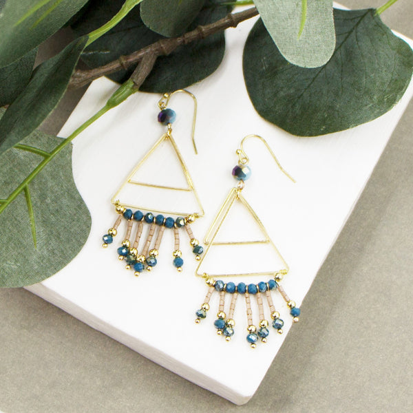 Double triangle and beads earrings