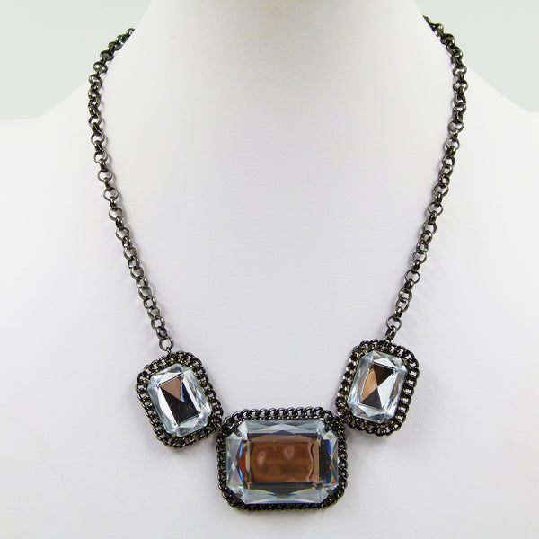 Short gunmetal necklace with large crystal stones