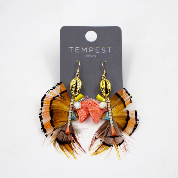 Crystal and feather boho style earrings