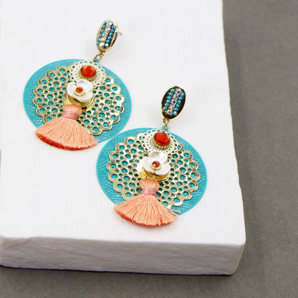 Circle and tassel boho style earrings