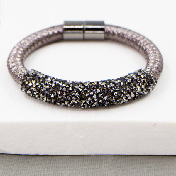 Single strand fabric magnetic bracelet with crystal encrusted section