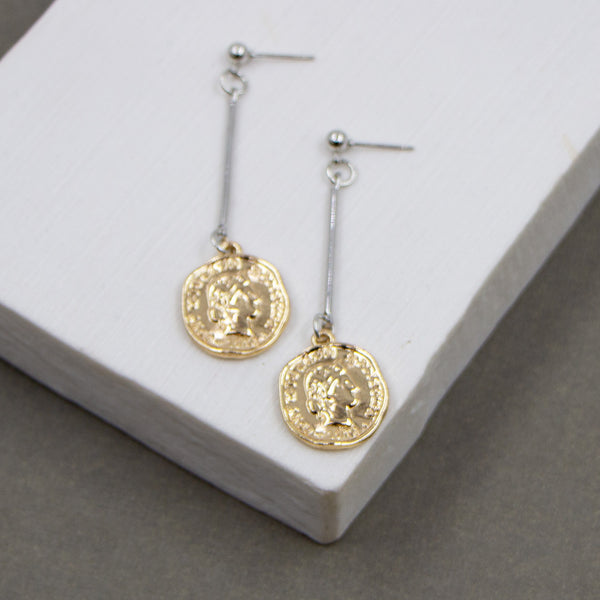 Single coin drop dangle earrings