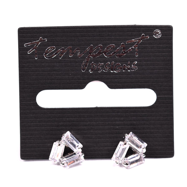 Platinum plated delicate stud earrings with crystal