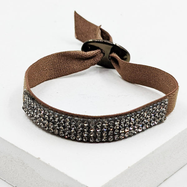 Mocha stretchy fabric bracelet with crystals