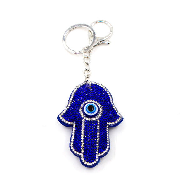 Hand of hamsa with evil eye protection motif crystal keyring