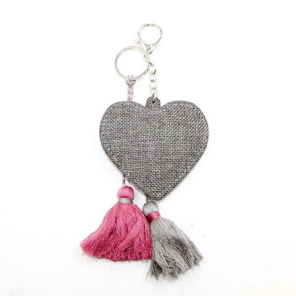 Natural heart key ring with tassels