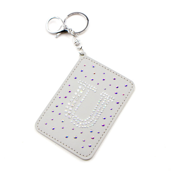 Letter U crystal studded keyring and card holder