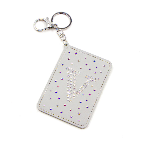 Letter V crystal studded keyring and card holder