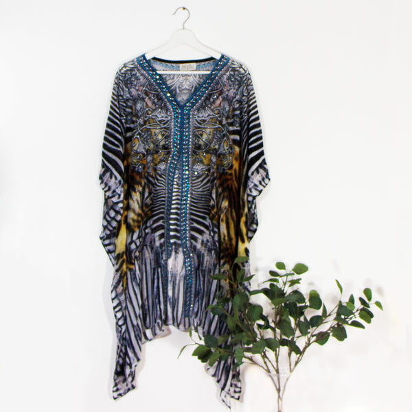 Animal fusion with blue neckline luxury kaftan