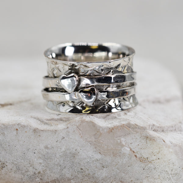 925 Spinning ring with silver hearts