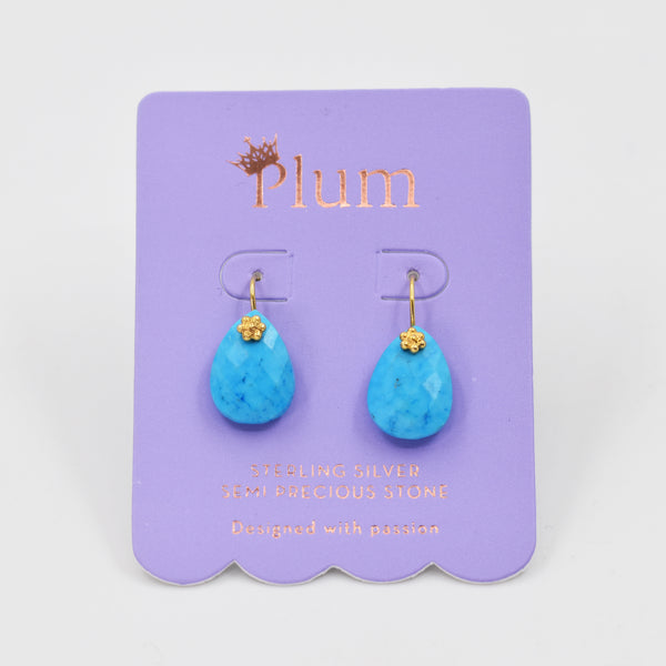 Turquoise gold plated sterling silver fish hook earrings