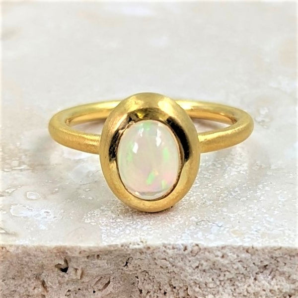 Oval opal brushed gold plated 925 silver ring