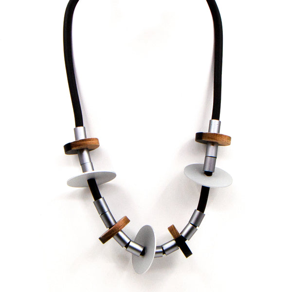 Contemporary aluminium disc and tube short necklace