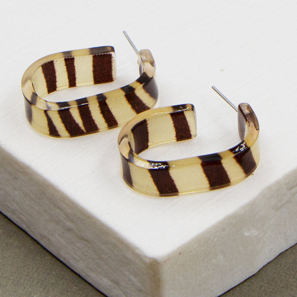 Square hoop earrings with animal stripe pattern