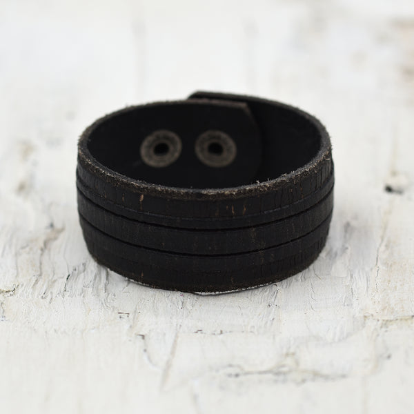 Simple relaxed style mens leather cuff with stud fastener