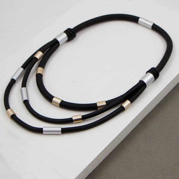 Light weight multi strand short neoprene statement necklace with tubes