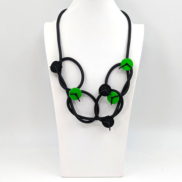 Loop the loop neoprene necklace with discs and ties