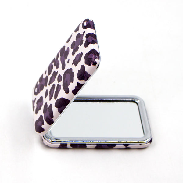 Medium leopard print rectangular compact mirror