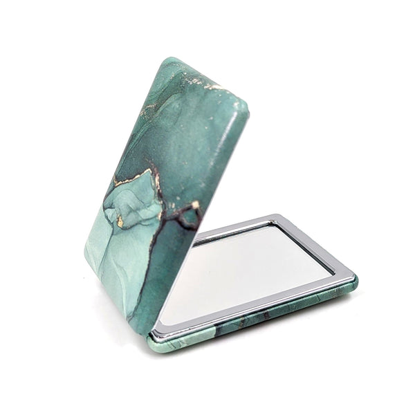 Marble effect print rectangular compact mirror