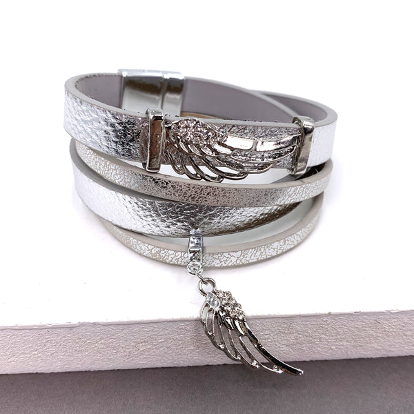 Angel wing motif PU wrap bracelet