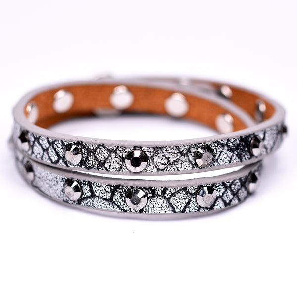 Patterned wraparound bracelet with crystal studs