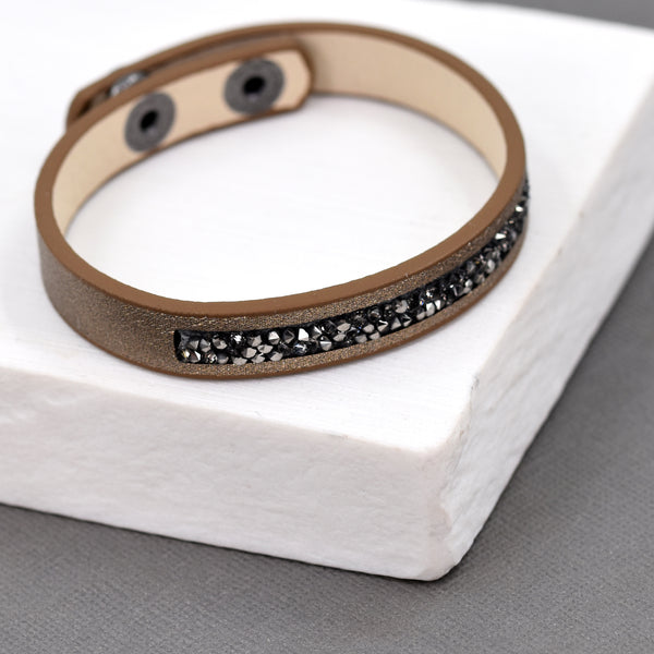 Crystal and metallic PU leather bracelet