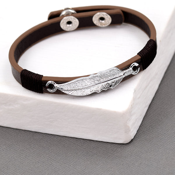 Feather charm PU leather bracelet