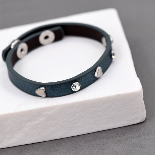 Heart and crystal leather bracelet