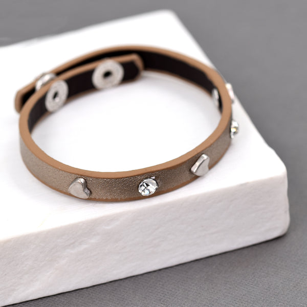 Heart and crystal leather bracelet