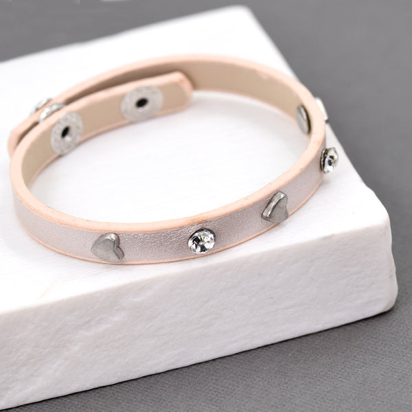 Heart and crystal leather bracelet