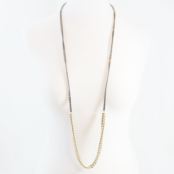 Two tone long slinky square interlinked chain necklace