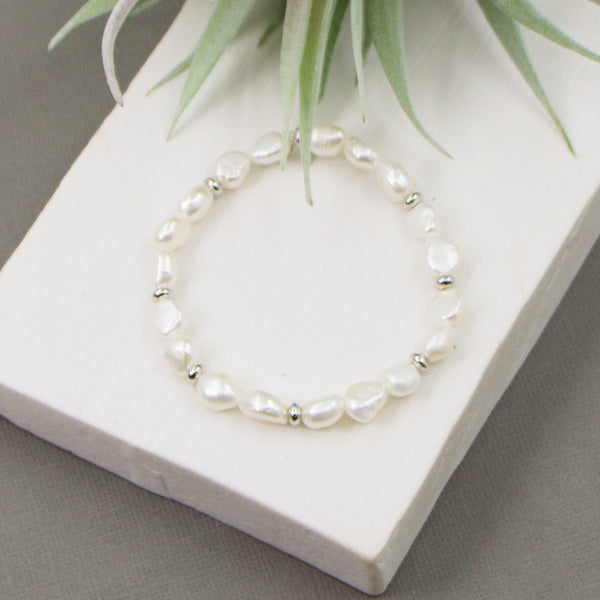 Real pearl beaded bracelet with silver spacers