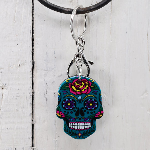 Green design fun mexican skull pattern keyring