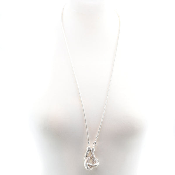 Long snake chain necklace with unusual knotted pendant