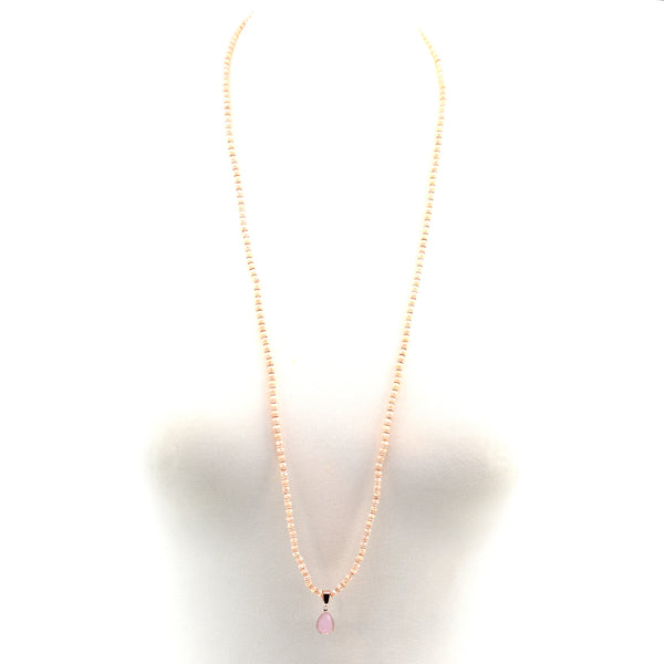 Long beaded double wear necklace with teardrop pendant