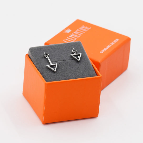 Sterling Silver CZ triangle stud earrings with triangle drop