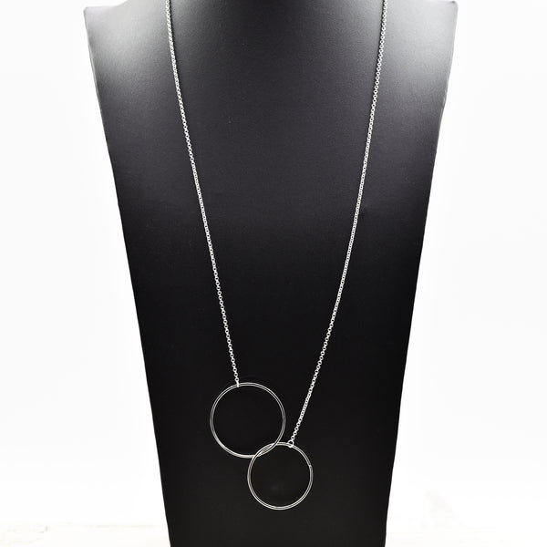 Two circle linked pendant long necklace